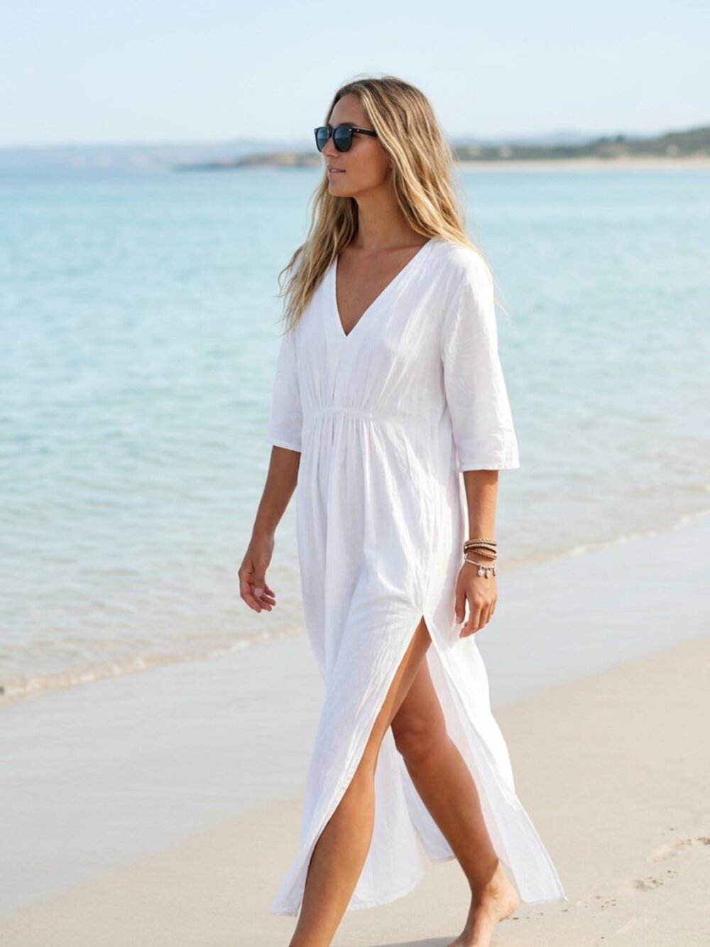 Just Cruizin White Maxi Length Beachy Caftan Size S